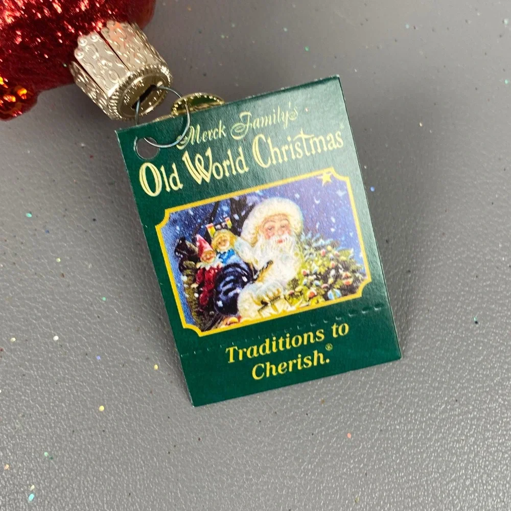 Old World Christmas Glass Holiday Ornaments Red Glitter Bear & Wedding Heart